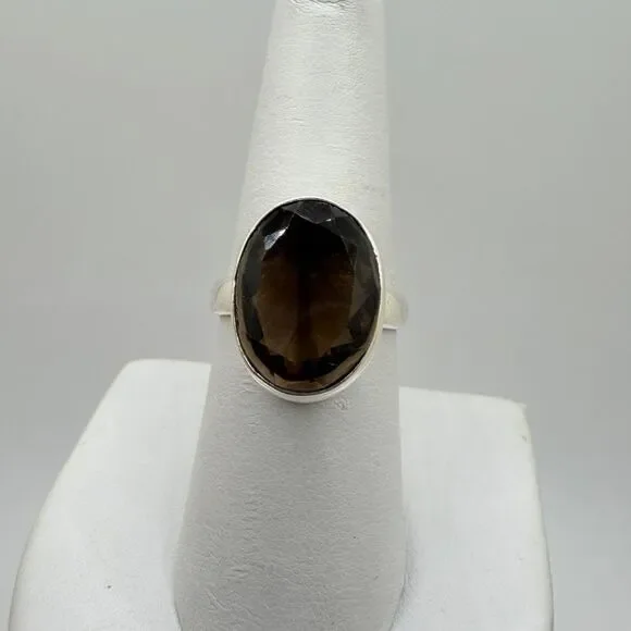 NWOT 11x16mm oval cut SMOKY QUARTZ solitaire ring in sterling silver! - Picture 9 of 9
